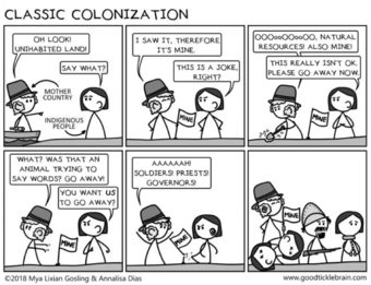 A cartoon depicting colonization.