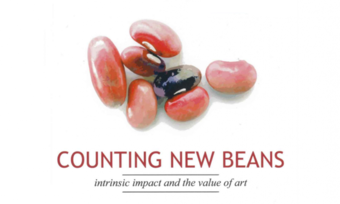 Several kidney beans lying around. Beneath them, the words "counting new beans: intrinsic impact and the value of art"