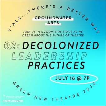 text DECOLONIZED LEADERSHIP PRACTICES on blue and yellow background