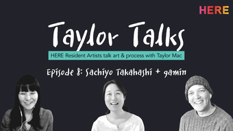 black background with white text taylor talks above black and white portraits of artists