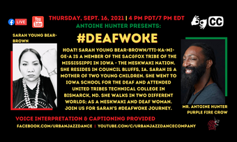 event poster for deaf woke with sarah young bear brown.