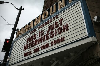an image of a theatre marquee that reads, this is just intermission.