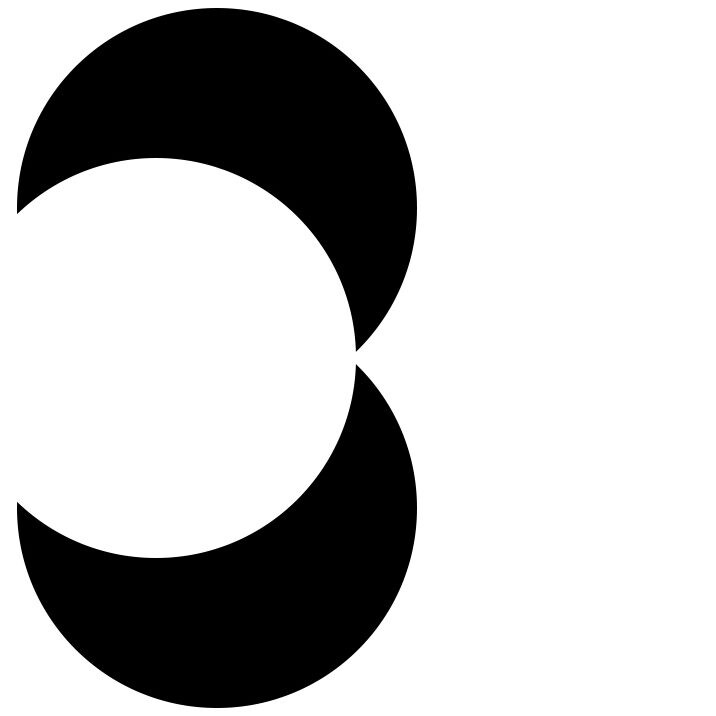 two black half moons shaped to make a 3
