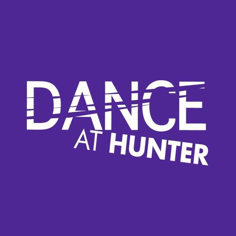 white text on purple background dance at hunter