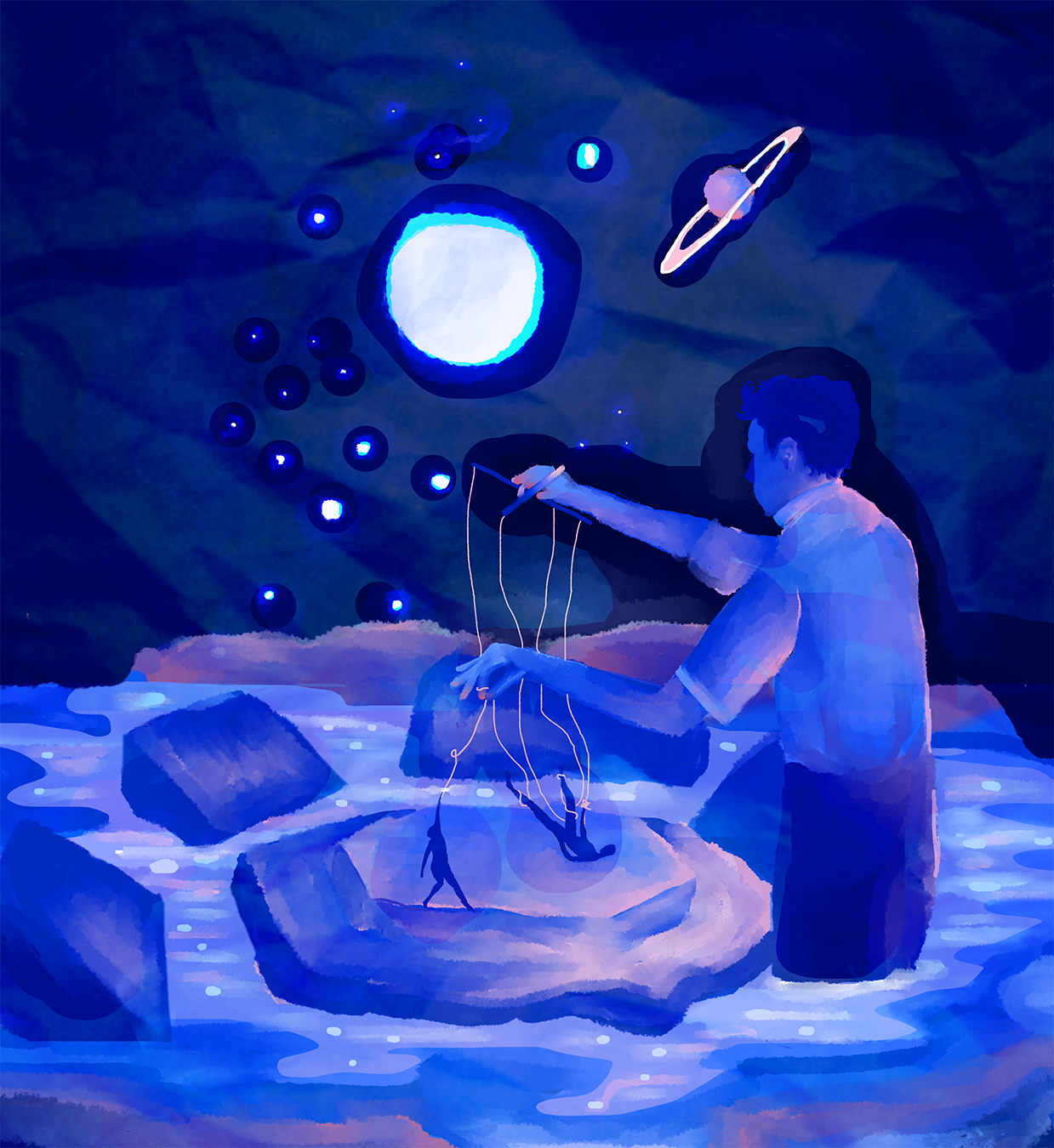a dark blue illustration