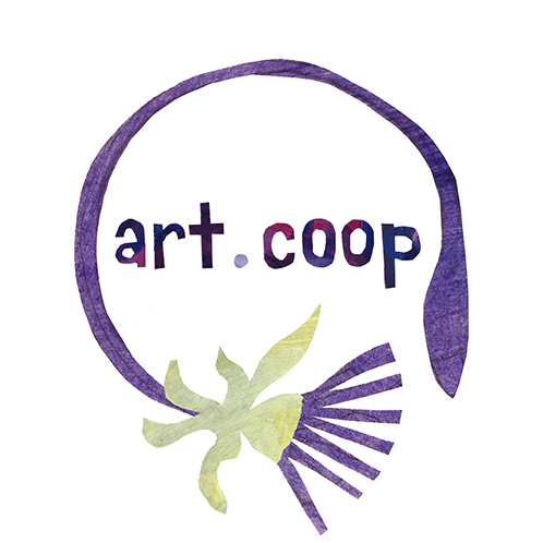 art coop logo. illustration of a dandelion with text that says art dot coop.