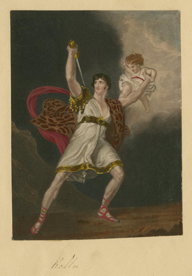 illustration of man holding a baby and a sword