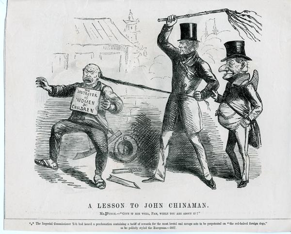 political cartoon of a japanese man being attacked by white men