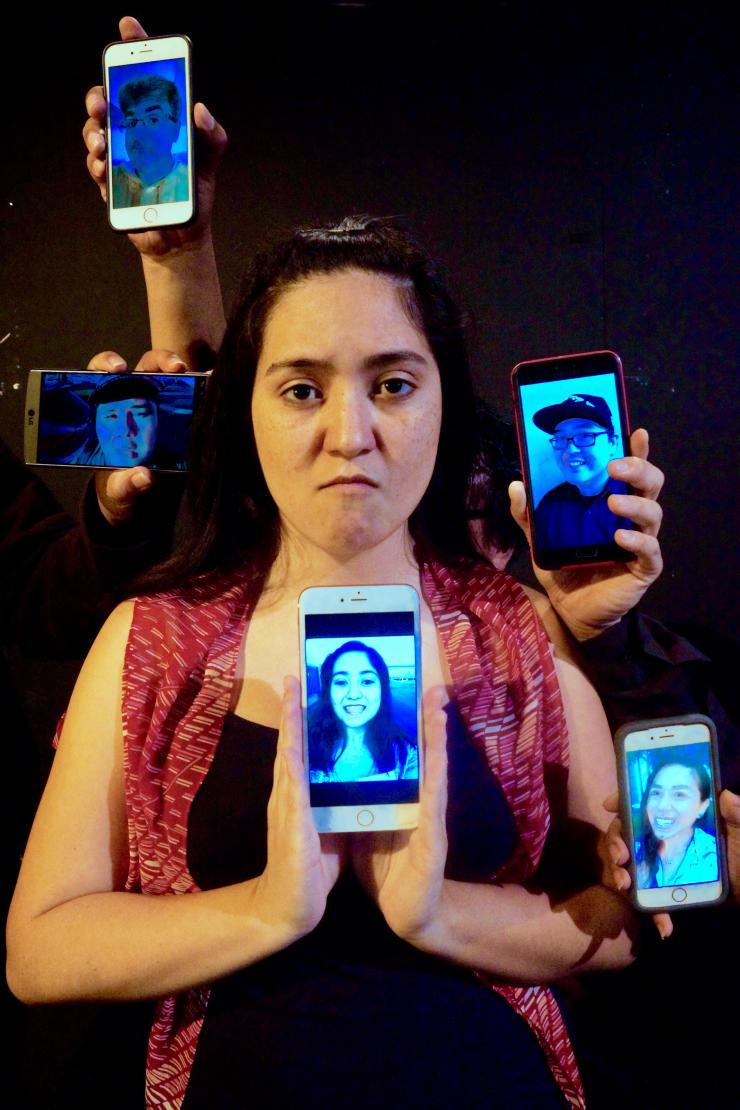 actress holding up several phones