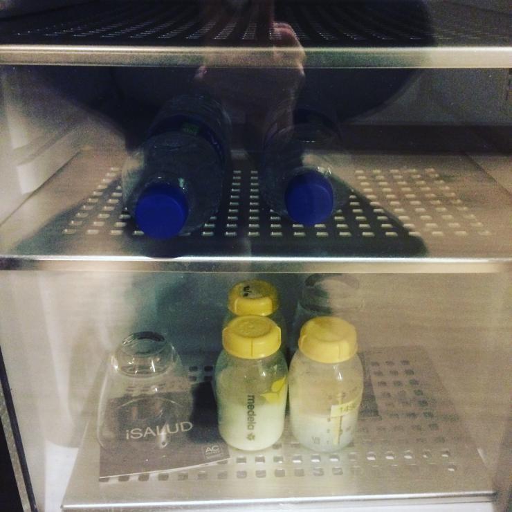 bottles in a fridge