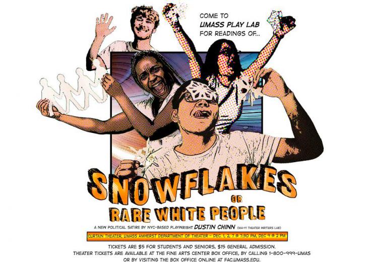 a poster with four people on it. it reads "a snowflake: or rare white people"
