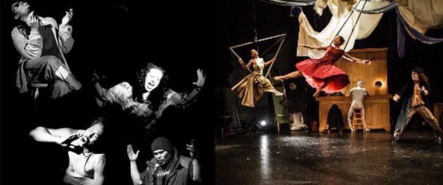 A collage of performance photos from the UNIVERSES ensemble.