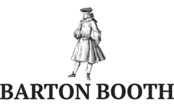 A drawing of a man with the name "Barton Booth" beneath him.