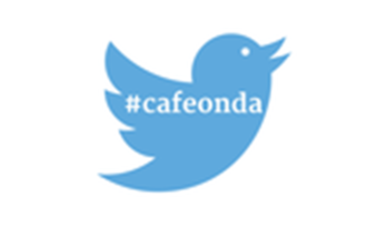 Twitter logo with #cafeonda inside of it.