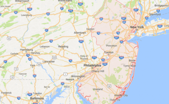 Map view of New Jersey.