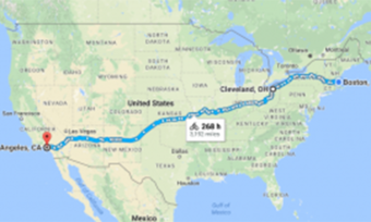Google maps route from Boston to Los Angeles.