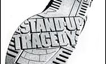 The cover of Stand Up Tragedy, a play by Bill Cain. The title of the play is etched into the bottom of a shoe.