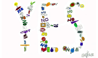 Many doodles of the word no arranged to form the word yes.