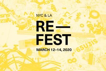 yellow background with black re-fest text