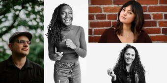 Headshots of Tori Sampson, Leah Nanako Winkler, Larissa FastHorse, and Jonathan Spector.