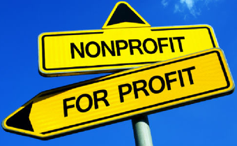 two signs that say "nonprofit" and "for profit"
