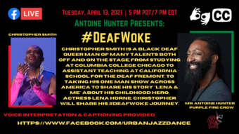 event poster for deaf woke with artist headshots and text.