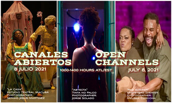 event poster for Open Channels—a Caribbean Theatre Workshop from Santiago de Cuba & New Orleans Canales Abiertos—un Taller de Teatro Popular del Caribe desde Santiago de Cuba y Nueva Orleans.