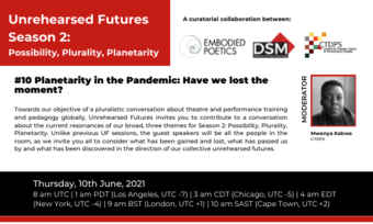 event poster with text for unrehearsed futures episode ten.