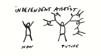 stick figure drawing representing future artists in solidarity. 