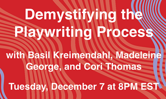 event poster for demystifying the playwriting process event.