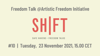 event poster for freedom talk at artistic freedom initiative.