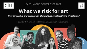 event poster for panel conversation what we risk for art.