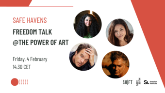event poster for safe havens freedom talk the power of art event.