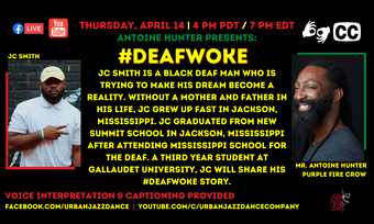 event poster for deaf woke with J C Smith.