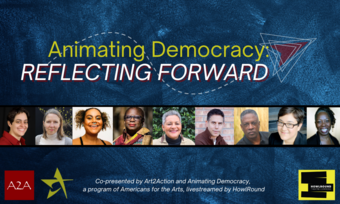series poster for animating democracy reflecting forward.