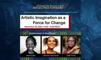 Artistic imagination as force for change event poster.