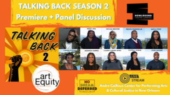 event poster for Talking Back Season 2 Premiere +  Panel Discussion.