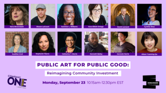 event graphic with all the panelists faces for the Public Art conversation.