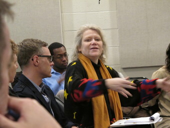 Morgan Jenness presents at a conference.