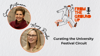 A promotional graphic for the ground up featuring Sara Billmann and Mary Roeder.