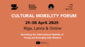 event poster for the cultural mobility forum in riga, latvia and online.