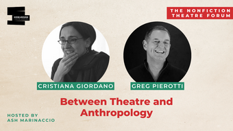 A promotional graphic for the Nonfiction Theatre Forum podcast.