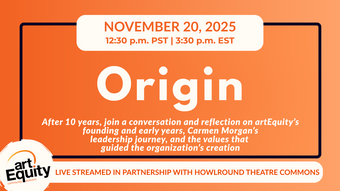 event poster for the art equity origin conversation.