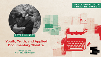 A promotional graphic for the Nonfiction Theatre Forum podcast.