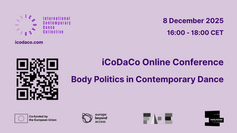 event poster for body politics in contemporary dance icodaco online conference.