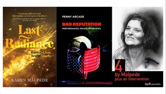 event poster for the Book Celebration for Artistic Collaborators Karen Malpede & Penny Arcade.