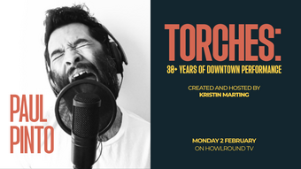 event poster for torches a conversation with paul pinto.