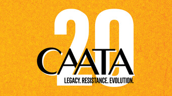 event poster for CAATA conversations celebrating CAATA's 20th anniversary.