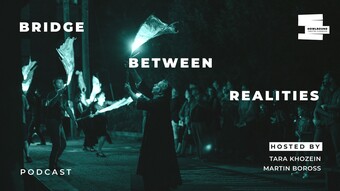 A promotional graphic for Bridge Between Realities.