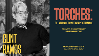 event poster for torches a conversation with clint ramos.